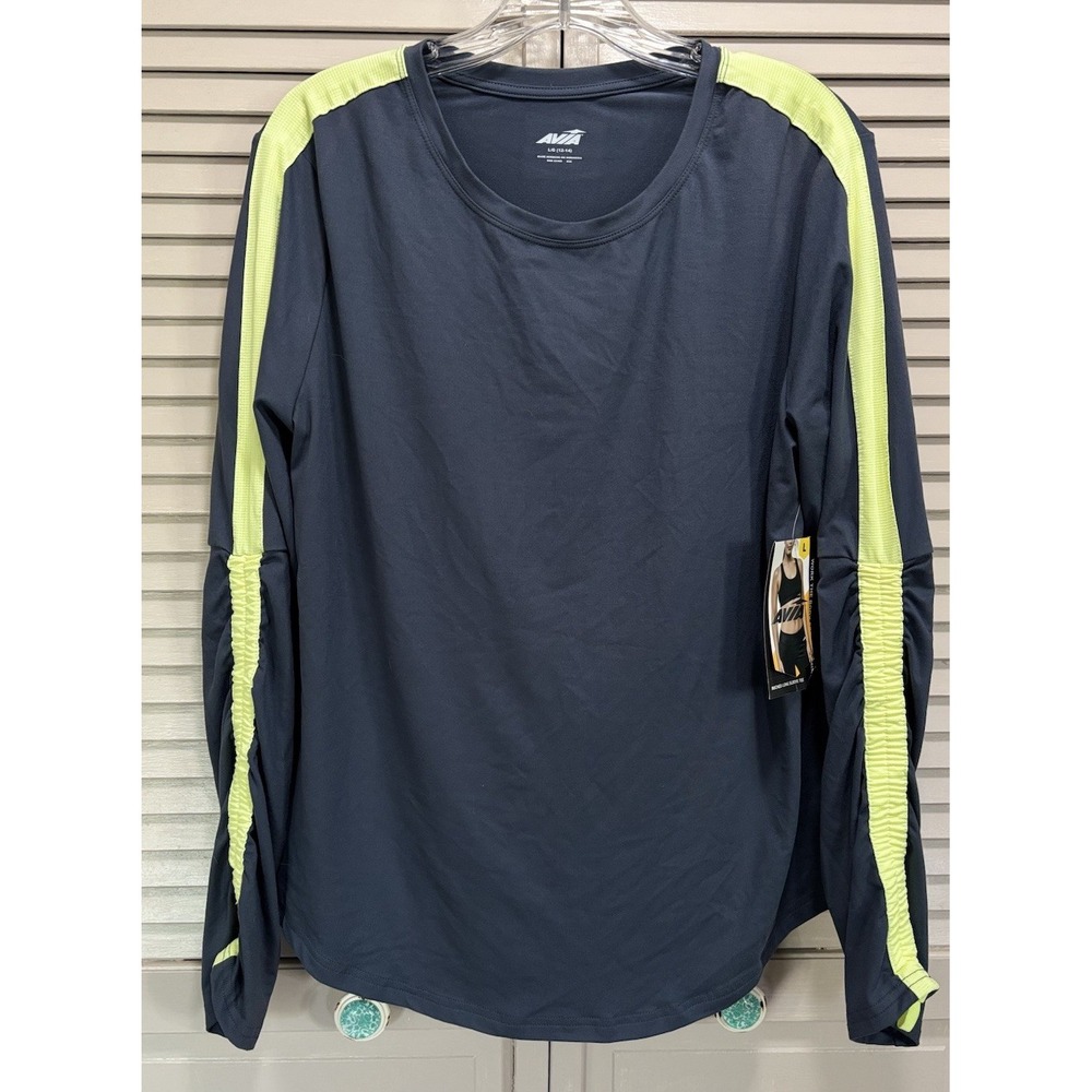 Avia Active Athletic Top Long Sleeve Logo Size L Round‎ Neck Gray NWT  Ruching